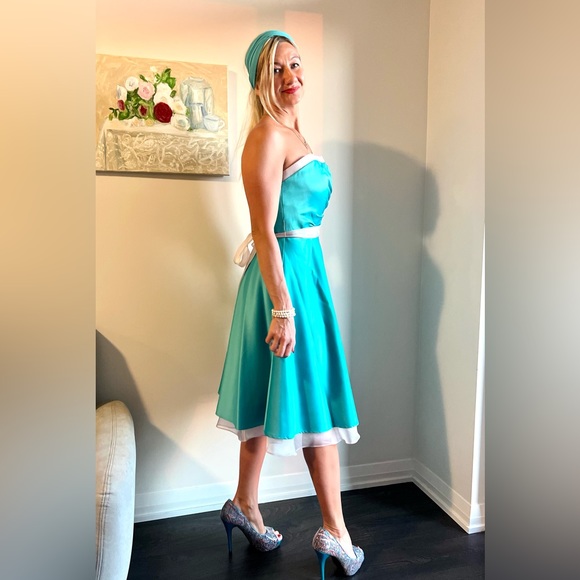 Mori Lee New turquoise Party dress 11-12 size with tag - Picture 8 of 10